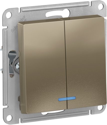 Выключатель с подсветкой без рамки Systeme Electric AtlasDesign 2-кл. шампань фото Выключатель с подсветкой без рамки Systeme Electric AtlasDesign 2-кл. шампань картинка